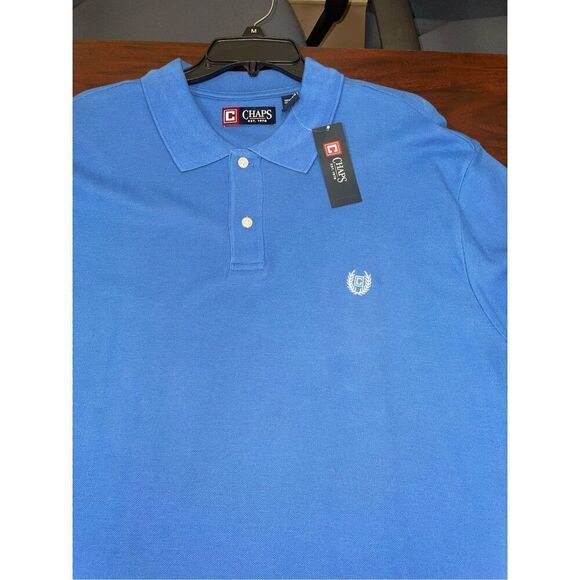 NWT Chaps Men’s Blue Collared Polo Short Sleeve Shirt Size X-Large - Picture 2 of 7
